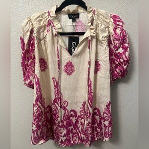 GiGO Women's Chic Cream and Pink Blouse